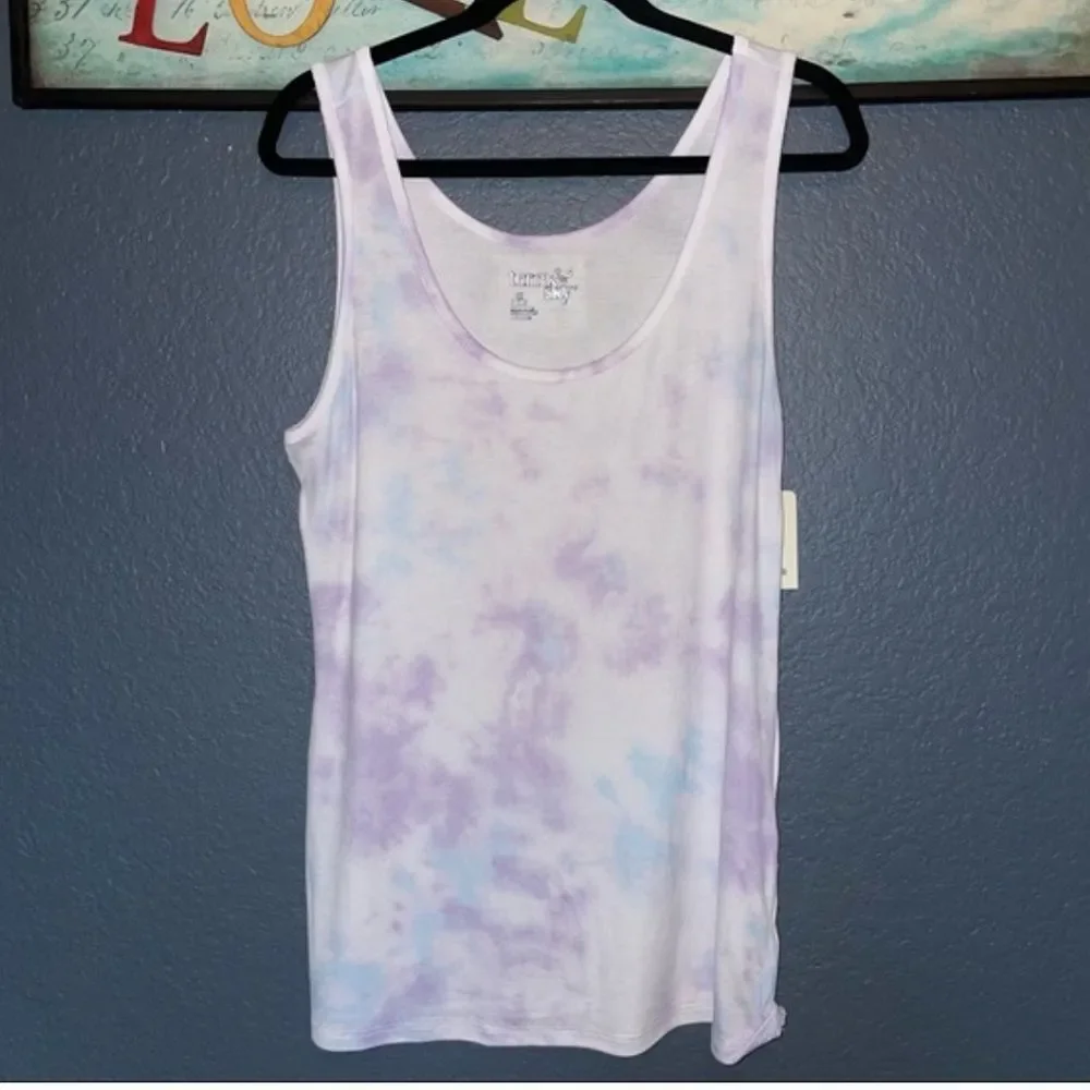 Nwt Terra & Sky Tank Top Womens 0X 14 Light Purple Blue White Ribbed Knit shirt - Picture 5 of 9